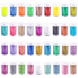Bastel Glitzerpulver, 36 Farben Extra Feiner Glitzer für Epoxidharz, Schillerndes Glitzerpuder für Kunsthandwerk, Nagelkunst, Körper, Make-up, Becher, Farbe, Schleim, Ornamente, Karten