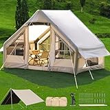 DanCoom Aufblasbares Zelt für Camping, 4-6 Personen Glamping Zelte Einfacher Aufbau Kuppelzelt 4 Jahreszeiten Wasserdichtes & Winddichtes Campingzelt mit Abnehmbarer Außenplane für Familien,Camping