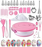Torten Zubehör, Backzubehör,Torten Zubehör Set,Tortenplatte Drehbar,Tortenplatte,Backen Zubehör,Kuchen Zubehör für Anfänger und Profis - Cake Stand, Drehteller Torte & Kuchen Zubehör (Rosa)