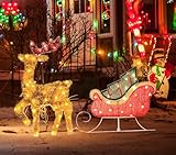 Beleuchtete Weihnachten Rentier Schlitten Outdoor Hof Deko, 65 Lichter Weihnachten Hirsch Outdoor Dekoration, Wasserdicht Outdoor Weihnachten Hirsch Dekorationen für Hof Terrasse Rasen Garten Party