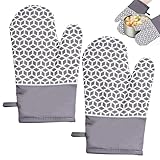 Topfhandschuhe Hitzebeständig, 2 Stück Ofenhandschuhe, Kochhandschuhe, Küchenhandschuhe, Geometrische Silikon Zeichnungen, Geeignet zum Suppenkochen, für den Ofen, Grau