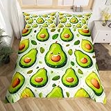 Homewish Avocado Bettwäsche Set 135x200 Sommer Grüne Früchte Druck Bettbezug, Grüne Avocado Dekor Tröster Abdeckung Bunte Polka Dots Print Bettbezug Hawaii Urlaub Stil Bettwäsche