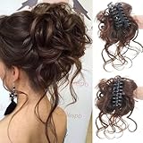 HSAJS Haarschmuck Dutt Pferdeschwanz Verlängerung Klaue Clip Lockig Wellig Synthetik Messy Hochsteckfrisure Bun Haar Scrunchies Haardutt Haarteile für Damen(Hellbraun)