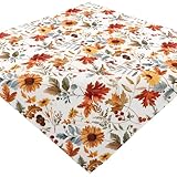 Tischdecke Bügelfrei Mitteldecke Stoff Herbstlich 85 x 85 Tischwäsche Weiß Sonnenblumen Gelb Pflegeleicht Waschbar