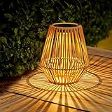 ZWOOS Solarlaterne für Außen Garten, Helle Solar Rattan Latern im Boho-Stil, Hängend/ Stehend, Solarlampen für Balkon, Terrasse, Garten Deko (A)