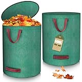 BuzzoXerex 2x Gartenabfallsack mit Deckel, Gartensack 500L Selbststehend mit 4 Reißfesten Griffe, Wasserdicht, Faltbar, Wiederverwendbar Laubsack Groß für Gartenabfälle und Grünschnitt