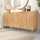 FammyLoft Sideboard mit Stauraum, Wohnzimmerschränke mit 4 Türen und Verstellbaren Einlegeböden, Sideboard Schrank, Allzweckschrank für Küche, Wohnzimmer und Esszimmer, 140 * 40 * 72cm, Holzfarbe