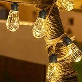 LED Lichterkette Außen, 7.01M 20LED Vintage Lichterkette Strom mit Hanfseil, Glühbirnen Lichterkette,8 Modi,Timer,Deko für Gärten Party Balkon Hochzeit Zimmer Camping Deko (Warmweiß)