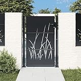 Refined Gartentür mit Gras-Design, Abschließbar Hoftor Eingangstor für Garten Terrasse, Tor Zauntor Gartenpforte Gartentor Anthrazit 105x155 cm Stahl Gras-Design