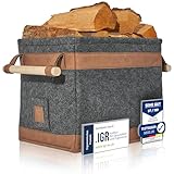 OAKAGE® Holzkorb für Kaminholz Groß [Schmutzabweisendes Innenfutter und Lederboden] Kaminholzkorb Feuerholzkorb Brennholzkorb Kaminkorb Filzkorb | Korb Dunkelgrau