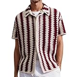 Generisch Freizeithemd Herren Kurzarm Hemd Strickhemd Button Down Sommerhemd Durchsichtige Retro Herrenhemd Leichte Atmungsaktive Strandhemd Modische Businesshemd Rot Lässig Streetwear
