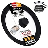 STONELINE 3 in 1 Universaldeckel für Töpfe und Pfannen mit 24/26/28 cm Universal Glasdeckel mit abgestuftem Silikonrand Platinsilikon, hitzebeständig platzsparend, 3 Größen, Schwarz