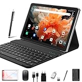 2025 Neueste Tablet 10 Zoll,2-in-1 Tablet Mit Tastatur,5G Wifi Android Tablet Pc-128GB ROM(1TB TF),Bluetooth 5.0,Octa-core1.8Ghz,1080 FHD,13MP+8MP Kamera,7000mAh,GMS-Zertifizierung,Typ-C/GPS/OTG-Grau