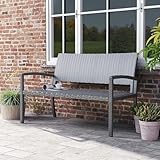 UDPATIO Gartenbank Wetterfest aus Polyrattan, Rattan Sitzbank Outdoor, Terrassenbank mit Rückenlehne & Armlehnen, Balkon Bank 320kg belastbar für Garten, Balkon, Terrasse, Grau