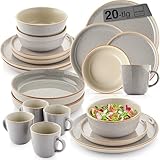 SÄNGER Rio Perlgrau | Kombiservice 4 Personen, Teller Set Kaffeebecher Pastaschale 20 tlg, Steingut Geschirr Set spülmaschinen- mikrowellen- kratzfest, Geschirrset aus Steingut, grau VALUE COLLECTION