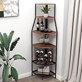 VEDECASA Eck-Weinregal Bodenstehend 5-stöckiges Eck-Barregal mit Glashalter and Weinaufbewahrung industrielles Weinregal Weinbar Schrank für Küche Bar Keller Esszimmer vintagebraun-schwarz