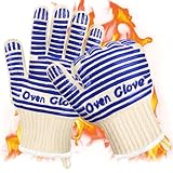 AUAUY Grillhandschuhe Hitzebeständig bis 350°C, Handschuhe mit Anti-Rutsch Silikon, Ofenhandschuhe Topfhandschuhe Kochhandschuhe Feuerfeste Handschuhe zum Backen, Grillen, Kochen, BBQ (Blau-27 cm)