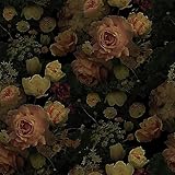 VEELIKE Tapete Blumen Vintage Blumentapete Rosen Rosa Fototapete Blumen Schwarz 44.5cm x 300cm Klebefolie Möbel Dekofolie Selbstklebend Tapeten Wohnzimmer Wand Dekoration Schlafzimmer Mustertapete