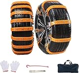 Schneeketten, Auto Schneekette für Reifen, 8 Stück Universal Winter Reifenketten 165-255mm, Anti Rutsch Autokette mit Handschuhen, Verstellbares Rutschfeste Ketten für Auto, LKW, SUV
