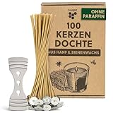 beegut 100 nachhaltige Kerzendochte aus nachwachsendem Hanf & natürlichem Bienenwachs, ohne Paraffin, Kerzendocht 10cm mit praktischem Dochthalter