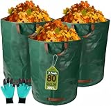 linyingdian Gartenmüllsack, 3 x 300L Gartensack mit Griff, wasserdichter Laubsack, selbststehender faltbarer Laubsack Große wiederverwendbare stabile Gartentasche (67 x 84 cm)