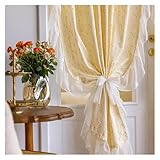 Geraffte Vorhänge Bauernhaus-Vorhänge aus Baumwolle mit floralem Rüschenbesatz, Sichtschutzvorhänge for Esszimmer, Wohnzimmer, Badezimmer, halbverdunkelnd, Vintage-Chic-Dekor Rüschenvorhänge(Style 1,W