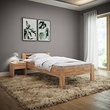 skølm Fenrir Bett 100x200 cm Eiche, Einzelbett, Seniorenbett aus Massivholz Eiche, Bettgestell aus Holz Natur geölt
