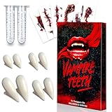 Vampir Zähne Vampirzähne Kinder Erwachsene - 4 Paare Vampire Teeth mit 5 Stück Halloween Tattoos, 2 Rohr Zahnkleber für Vampirgebiss, Vampire Fangs für Werwolf Halloween Schminke Accessoires Cosplay
