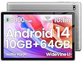 Tablet: Android Tablet - 2025 Android 14 Tablet Neueste 10,1 Zoll Tablets10GB + 64 GB +1TB Erweiterung,Widevine L1, 2.4G + 5G Wi-Fi 6, 2MP + 8MP, Bluetooth5.0, 1280 * 800 FHD IPS-Grau