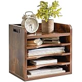 YMYNY Schreibtisch Organizer aus Holz, Dokumentenablage, A4, Aktenmagazinhalter Bücher, Sammler, mit 5 Fächer, 3 verstellbaren Ordnerregale, für School, Büro Rustic Brown HBC006H