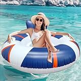 Aufblasbare Luftmatratze Pool Schwimmsessel Wasserhängematte mit Netz Rückenlehne Getränkehalter Handgriff Pool Spielzeug für Erwachsene und Kinder für See Fluss und Poolparty (Blau)