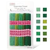 Tundi-Stickgarn, 12 Stränge Stickgarn-Set der Green Series, Kreuzstichgarn für Armbandherstellung und Stickarbeiten