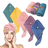 Sporgo 5 Stück Haarturban Kopfhandtuch, Turban Handtuch mit Knopf, Mikrofaser Haarturban Super Saugfähig Schnelltrocknendes Handtuch Haare Haarhandtuch für Damen Kinder Alle Haartypen