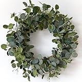 HomeKaren Eukalyptus-Kränze für Haustür, 55,9 cm, handgefertigt, grüne Blätter, Kranz für Sommer, Frühling und alle Jahreszeiten, grüner Blumenkranz für Wand und Außen