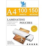 H&S Laminierfolien - 100 Stück x Din A4 - Glasklare und Gläzende Laminierfolie - Künstlerqualität 150 Micron (2 x 75 Micron) Folierfolien