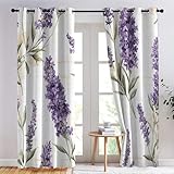 Verdunkelungsvorhänge mit Blumenmuster für Schlafzimmer und Wohnzimmer, violette Blumenvorhänge, 168 x 183 cm, wärmeisoliert, Ösenvorhänge, Set mit 2 Paneelen, dekorativ, gemustert, Lavendel-Motiv