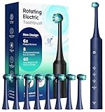 Rotierende Elektrische Zahnbürste für Erwachsene mit 8 Bürstenköpfen, 4 Putzmodi, 60 Tage Akkulaufzeit und 2-Minuten-Smart-Timer - Professionelle Elektrische Zahnbürste Blau