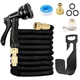 30m/7.5m/15m Flexibler Gartenschlauch Wasserschlauch Flexibel mit 8 Sprühfunktionen Dehnbarer Flexschlauch Komfortabler Griff mit 2 Ersatzköpfe, Tasche, Wandhalterung für Bewässern Waschen (30m)
