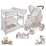 509 Crew 17 Piece Deluxe Twin Doll Play Set, Doll Tandem Stroller, Sleep and Feed Play Station, 15 Piece Feed and Care Accessories, for Two Dolls Play Set, Ages 3+