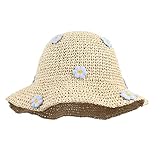 Meliyya Damen Strohhut Faltbarer Verstellbar Sommer Stroh Sonnenhut Blumen Strandhut Breite Krempe Sommerhut, Beige