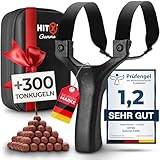 HITX® Zwille Steinschleuder Profi Bundle Set | Für Große Hände & Einfacher Clip-Technik | Slingshot Schleuder mit Gummiband Extra Stark | + 300 Tonkugeln | Bundle Set mit Ersatzgummi | Gamma