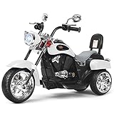 FANTASK 6V Elektro Motorrad Kinder mit verstellbaren Scheinwerfer, Dreirad Elektromotorrad mit Sound, Weiß