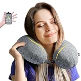 HIKENTURE Nackenkissen Aufblasbar Flugzeug mit Kissenbezug - Auflasbares Reiskissen Flugzeug Nackenhörnchen Erwachsene, Inflatable Travel Neck Pillow Airplane, Reise Kissen Flugzeug Zug(Grau)