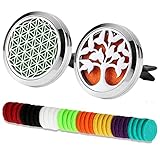 2 Stücke Auto Aromatherapie Ätherisches Öl Diffusor, Edelstahl Lufterfrischer Vent Clip Medaillon für Auto + 32 stücke Refill Pads