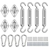 Sonnensegel Befestigung Set, Edelstahl Karabiner und Augplatte mit Öse, Seilspanngarnitur Drahtseil Spanner Sonnensegel Zubehör Kit Markise Befestigung Montage Werkzeug mit Schrauben
