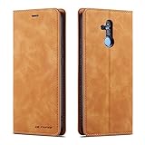 QLTYPRI Hülle für Huawei Mate 20 Lite, Premium Dünne Ledertasche Handyhülle mit Kartenfach Ständer Flip Schutzhülle Kompatibel mit Huawei Mate 20 Lite - Braun