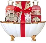 BRUBAKER Cosmetics Bade-Geschenkset Pfingstrose & Vanille mit Keramikwanne in Muschelform 7-teilig