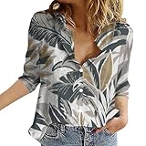 Boho Oberteil Damen 3/4 Arm Shirt Damen Summer Casual Oberteile V-Ausschnitt Blumenmuster Tops Elegant Basic Fashion Bluse Comfy Große Größen Oberteile Tee (Blue, L)