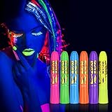 AOOWU UV Bodypainting, 6 Farben Neon UV Schminke Set, Waschbar Schminkstifte Schminkfarben, Face Paint Schminkset, Körperfarbe UV Buntstifte für Halloween Karneval Make-up Fasching
