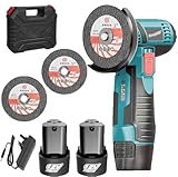 Flex Akku -Winkelschleifer，12V Bürstenloser Motor，Flexible Mini Winkelschleifer 76 mm，Mit 2X3000mAh Akku & Ladegerät，für vielseitige Schleif & Schneidaufgaben(blau)